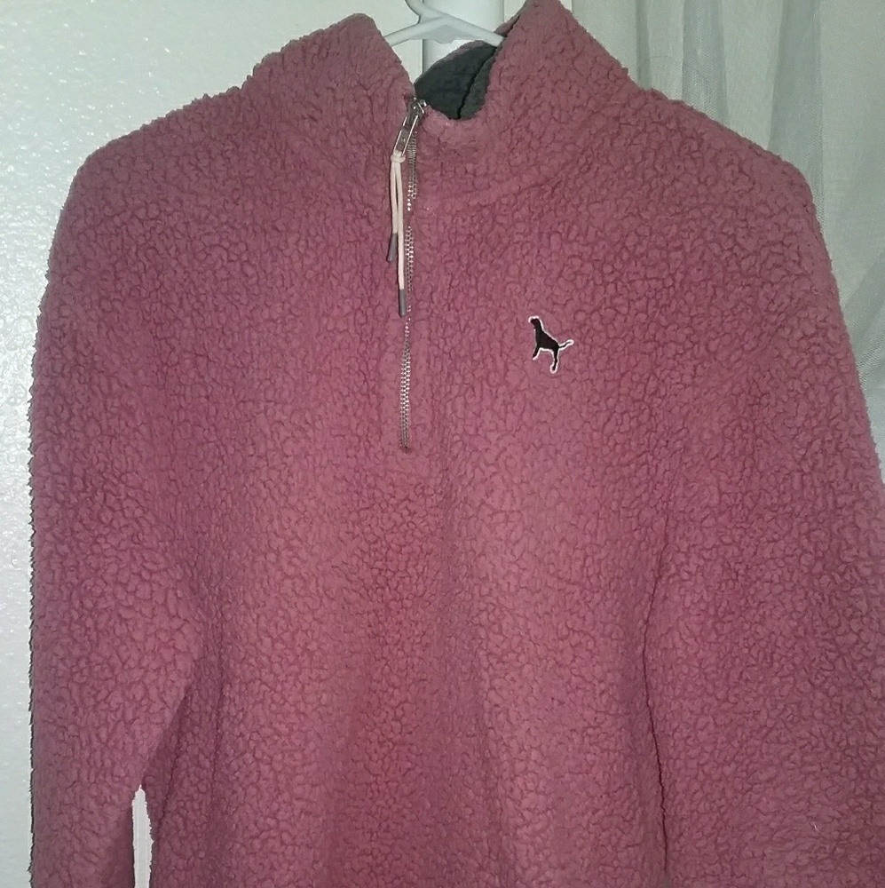 Pink Victoria's Secret quarter zip sherpa